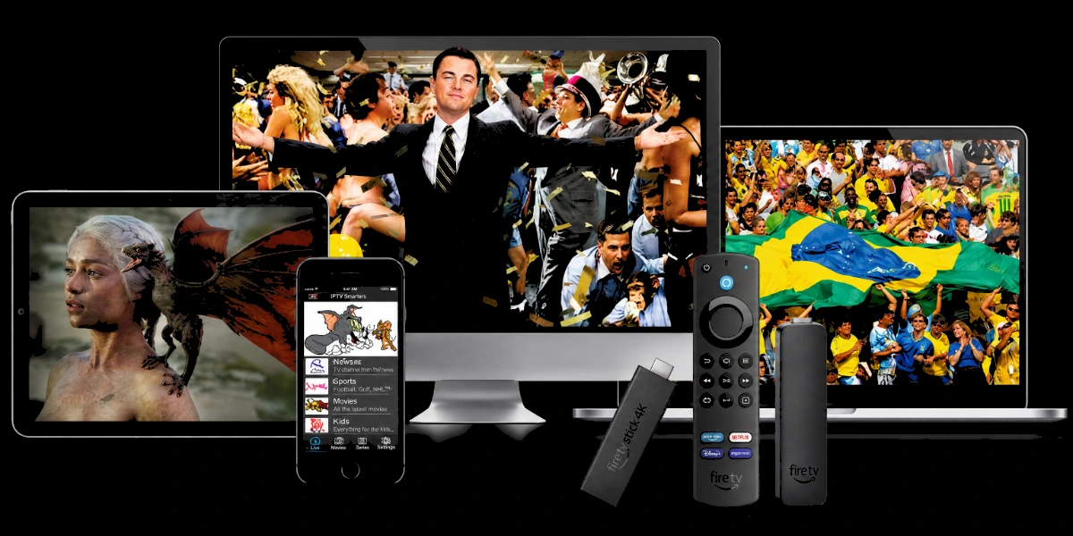 IPTV Gang running on a TV, laptop, tablet, phone and Firestick